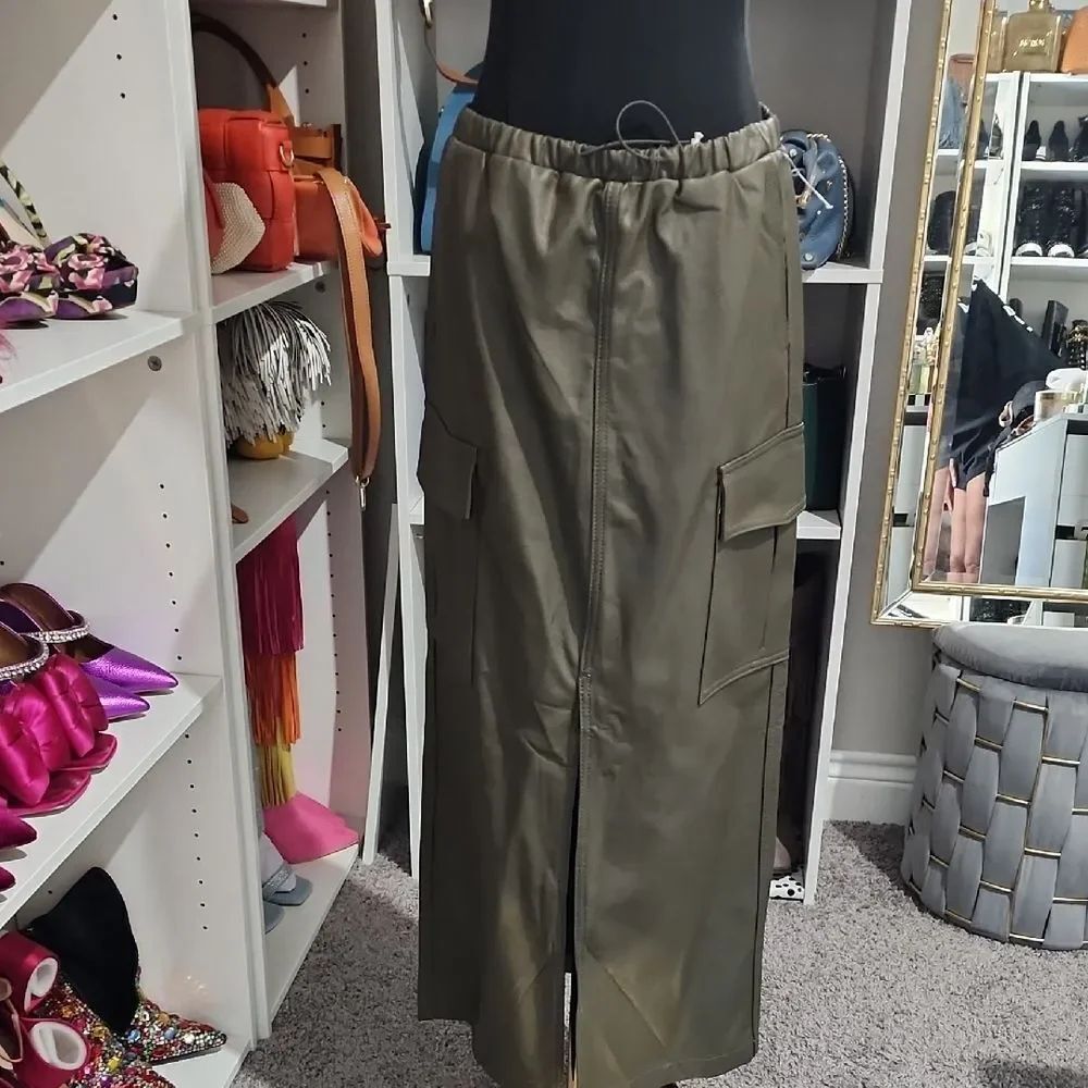 Indigo Rising Olive Maxi Skirt with Pockets